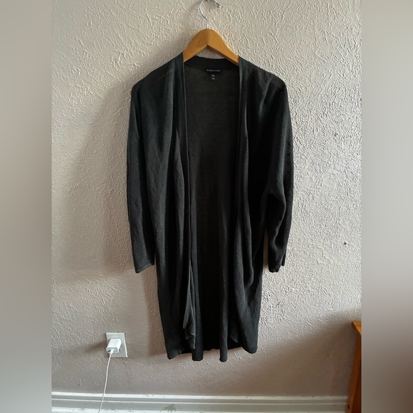 Organic-Linen & Organic-Cotton Cord Long Cardigan in Brown Duster length - Picture 1 of 6